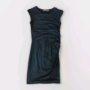 Athleta Carefree Tee Dress Womens Smal Black Ruched Cap Sleeve Pima Cotton Modal